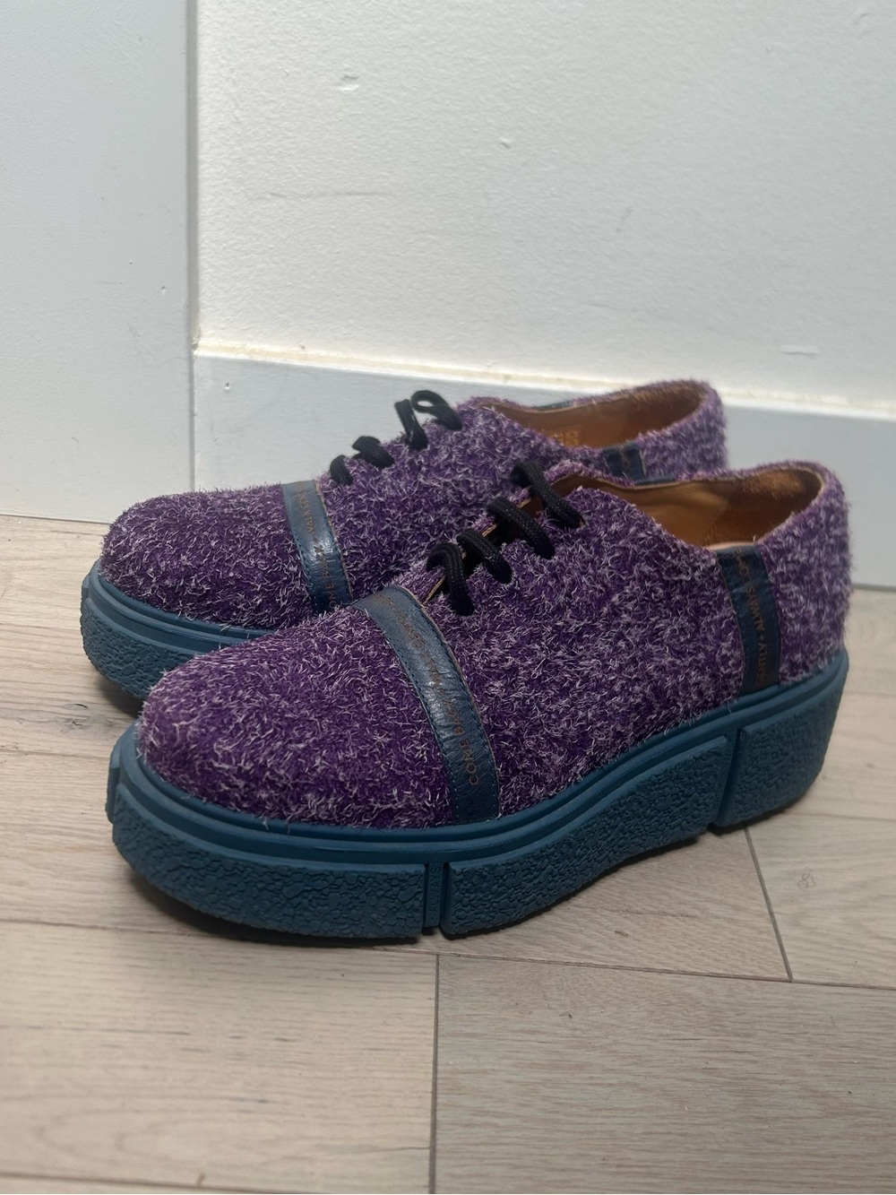 John Fluevog Purple techo space edition Fuzzy Textile platform